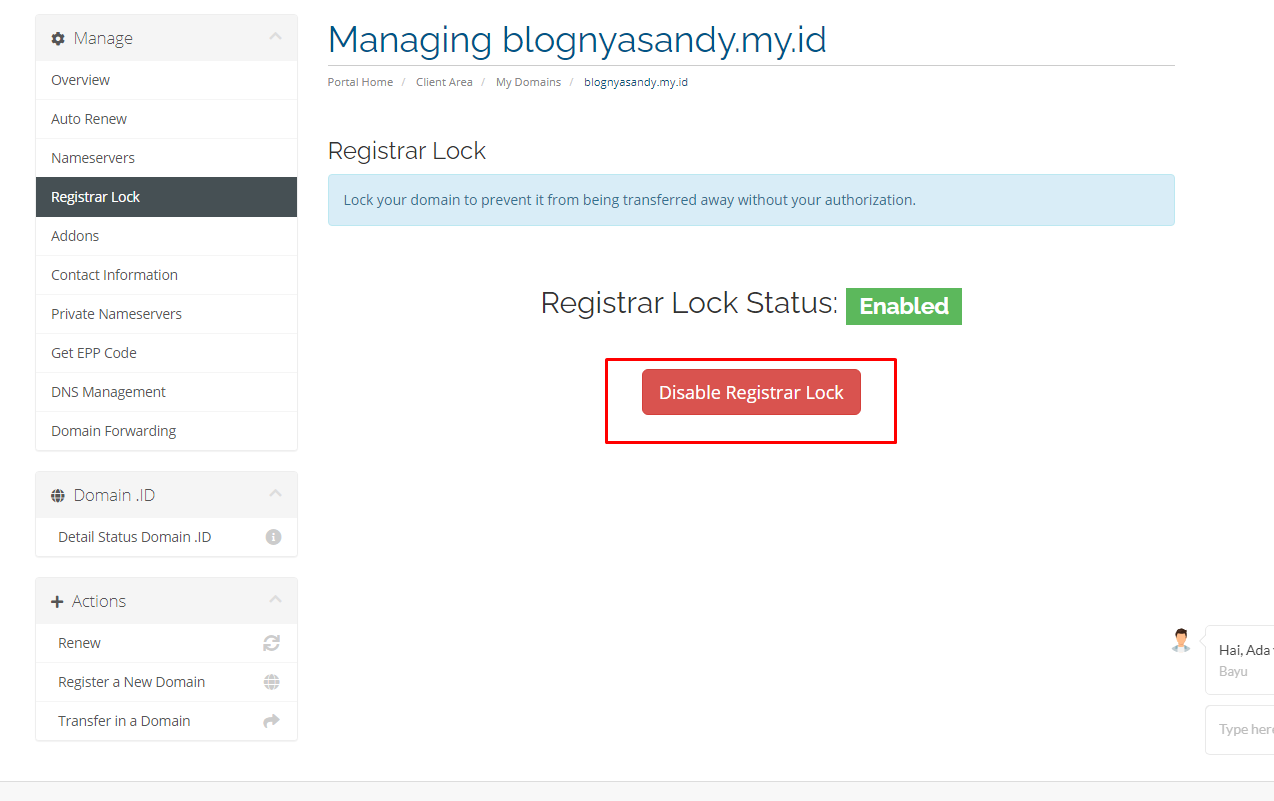 Lock Dan Unlock Registrar Domain